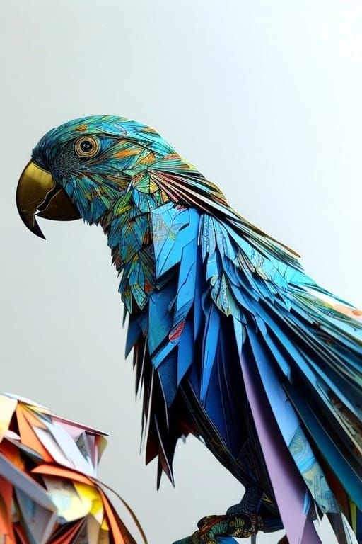 Newspaper Origami Parrot Sculpture: Digital Art