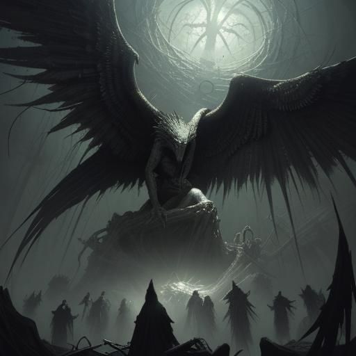 Fledgling Bird Nest in Dark Gothic Horror Style