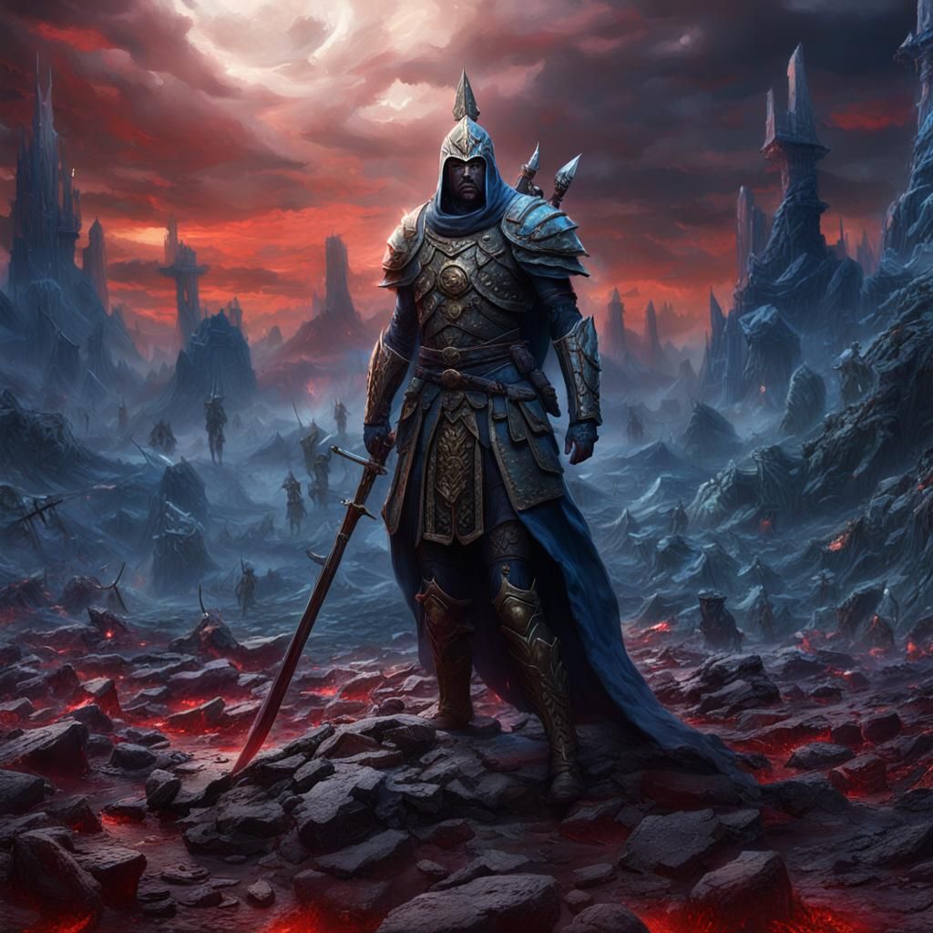 Indigo God's Spear on a Corpse-Strewn Battlefield