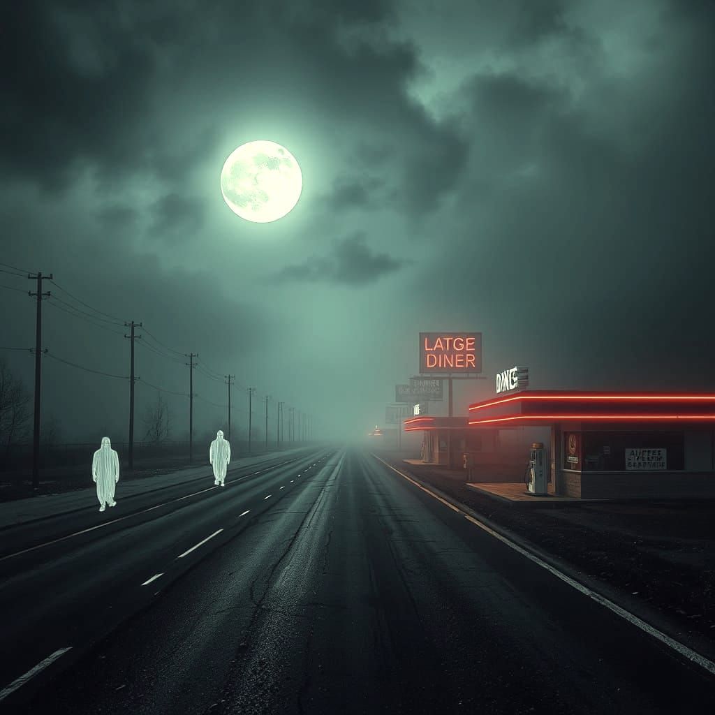 Ethereal Highway Spirits in a Dark Cyberpunk Aesthetic