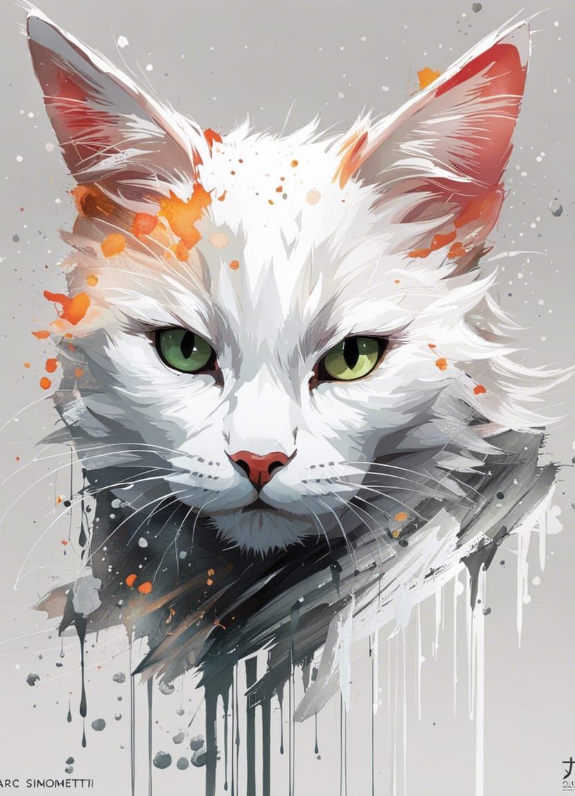 Detailed Cat Portrait in Digital Painting Style