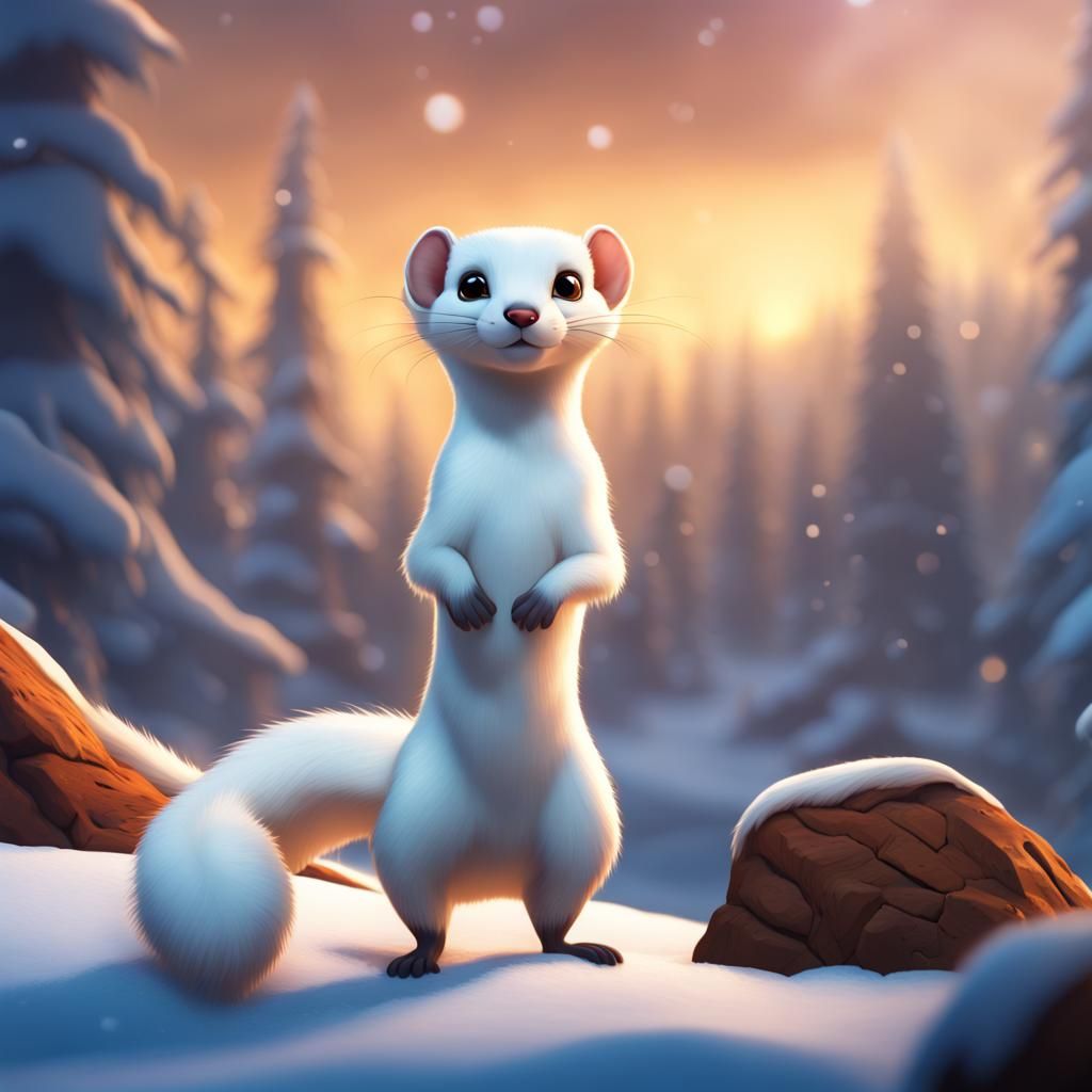 Disney Cartoon Ermine in Winter Landscape