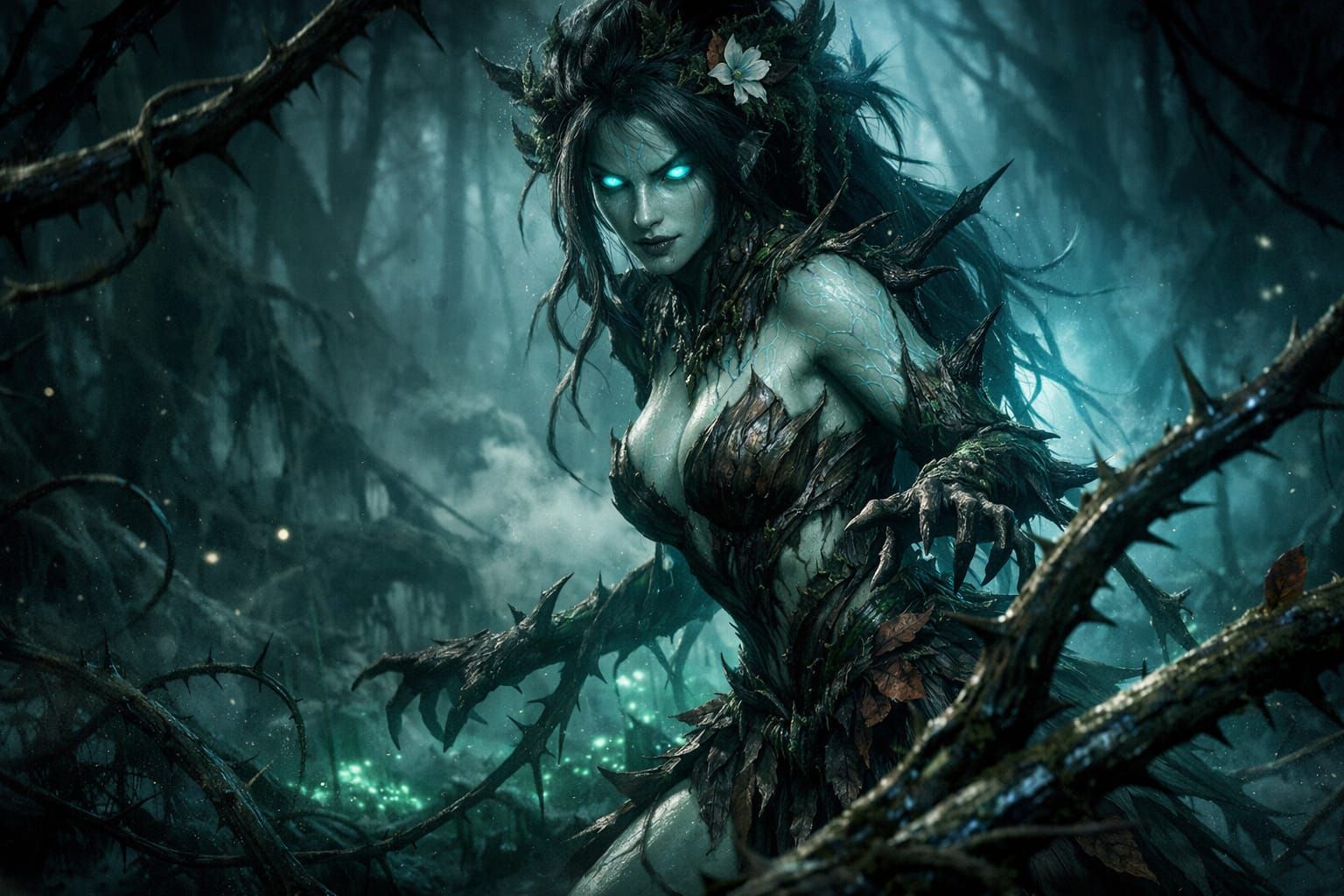Haunted Zyra in Misty Swamp Dark Fantasy Art