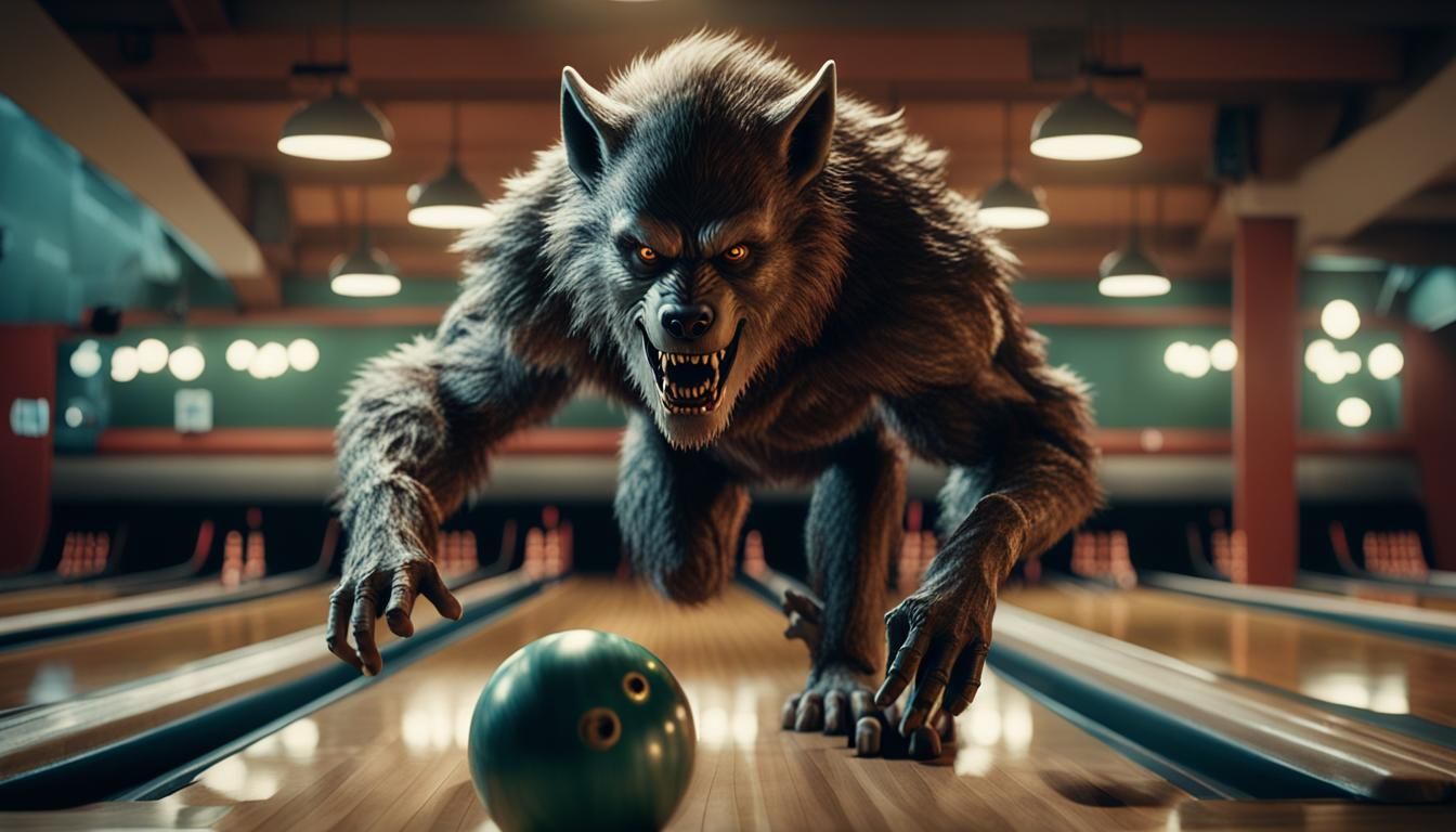 Werewolf Strikes! Hyperrealistic 3D Bowling Scene