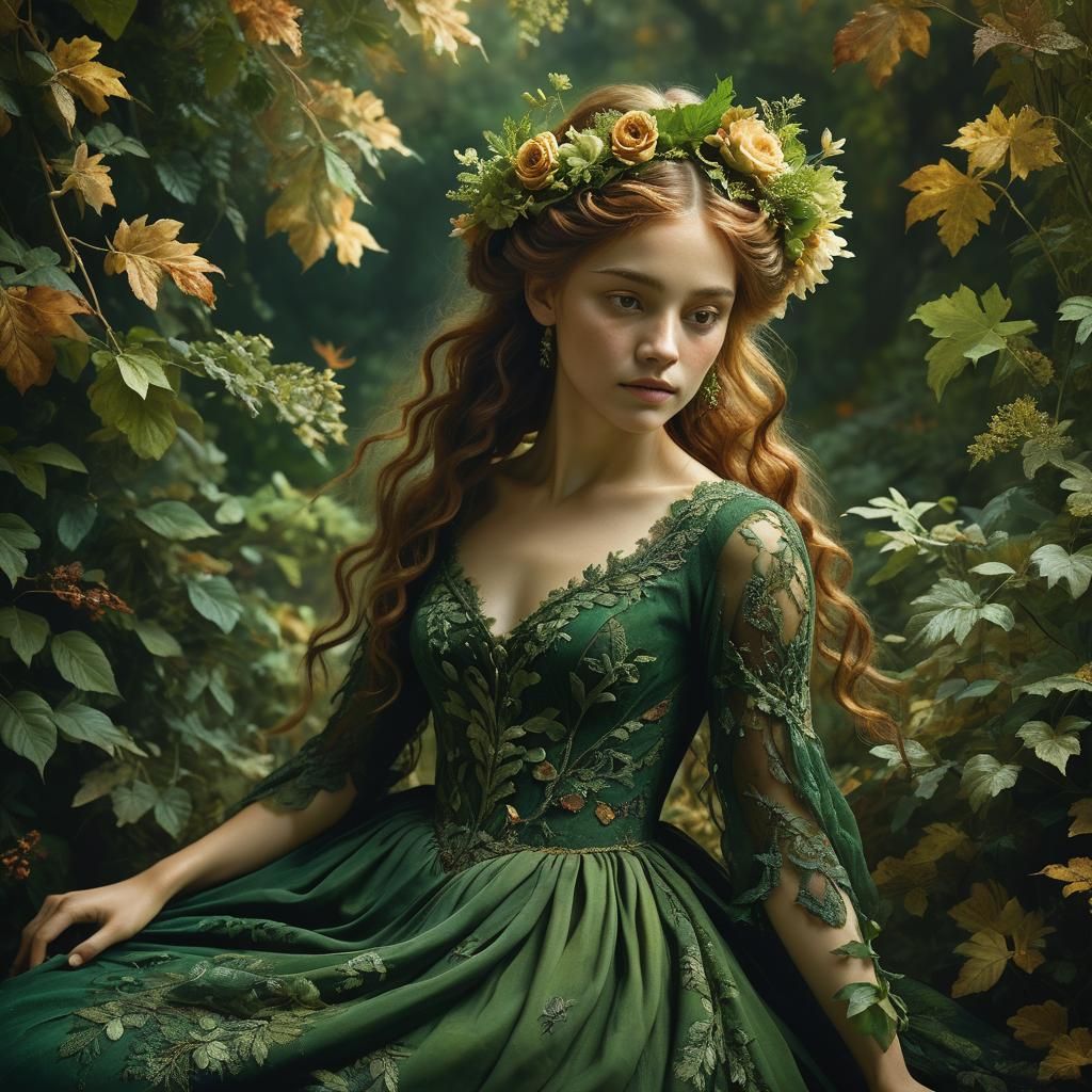 Renaissance Nature Goddess in Autumnal Light