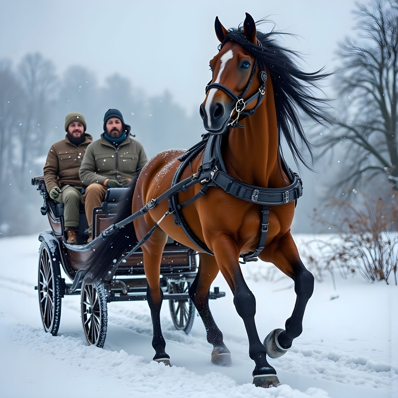 Stallion Sleigh Ride Through a Winter Snowstorm