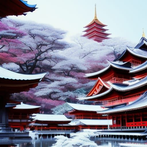 Christmas in Kyoto: Detailed Lo-fi Matte Painting