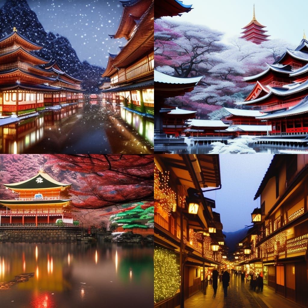Christmas in Kyoto: Detailed Lo-fi Matte Painting