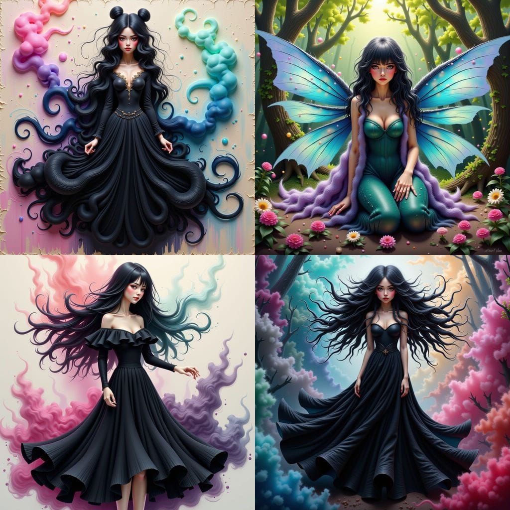 Fluffy Soot Sprite Woman in Acrylic Paint