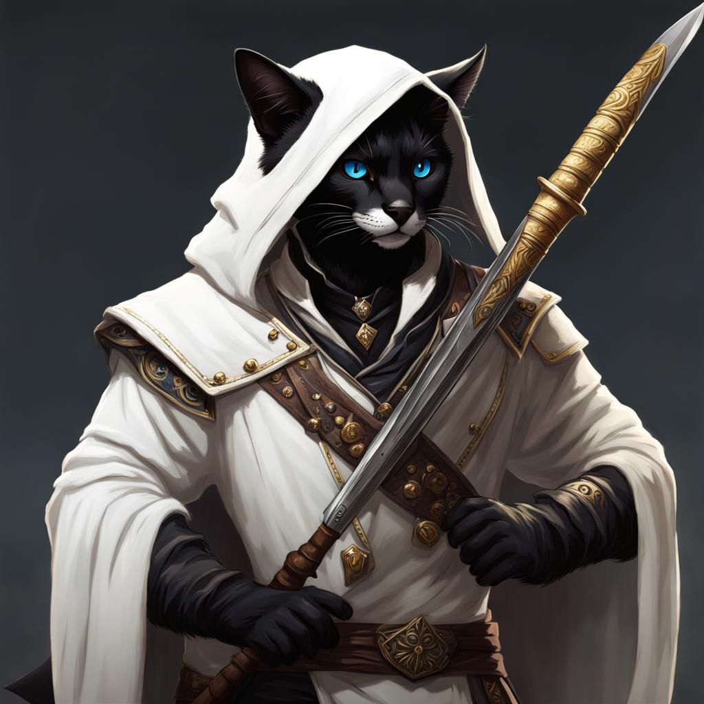 Black Fur Tabaxi Bard with Raven Skull Pin