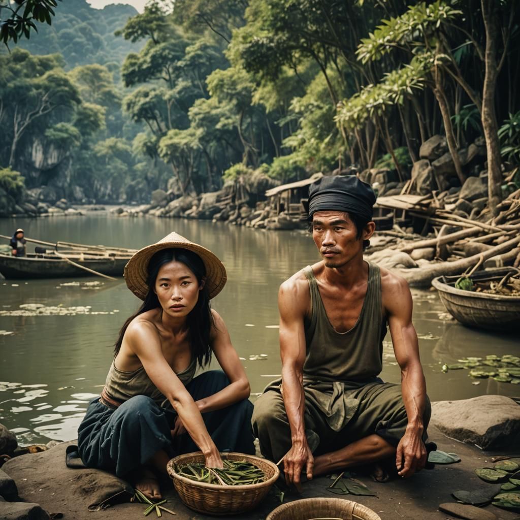 Vietnamese Fisherman and Herbalist: Cinematic Film Still