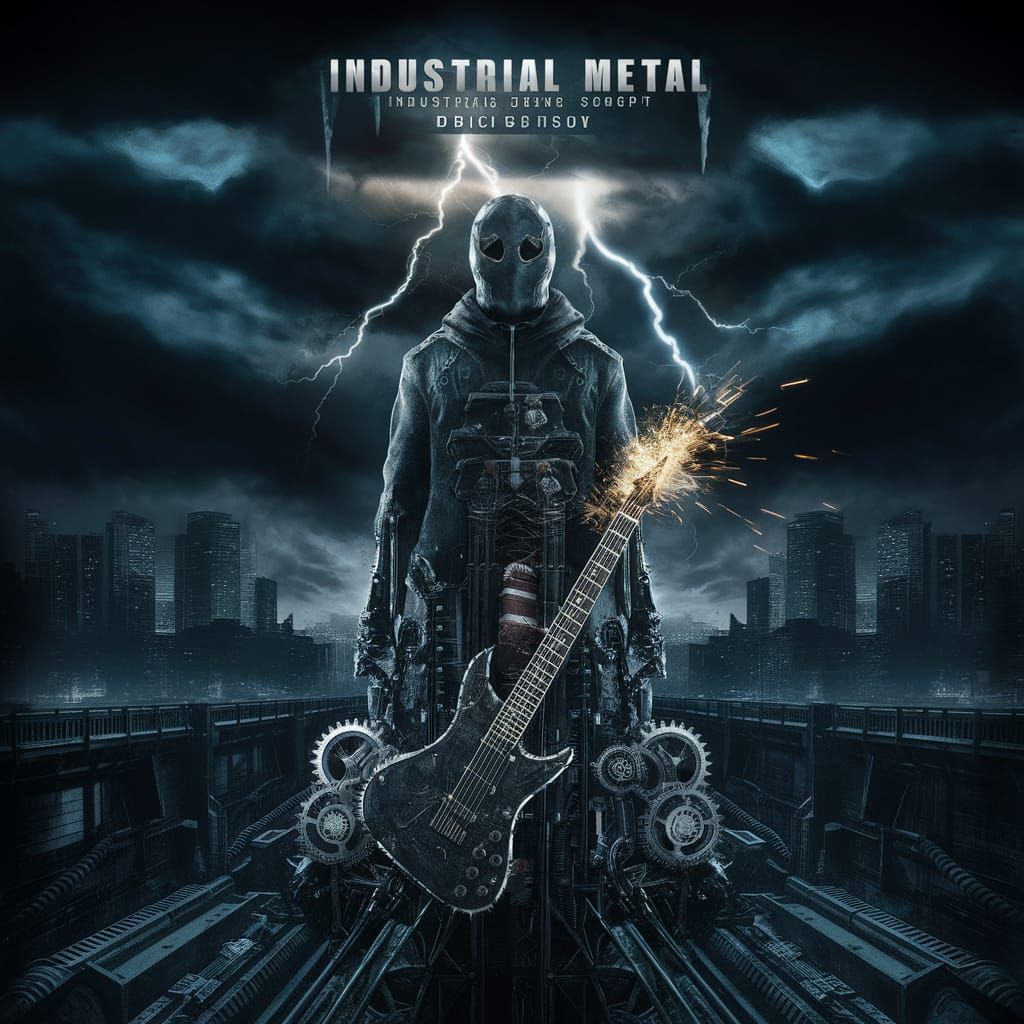 Industrial Metal Album Cover: Futuristic Cityscape