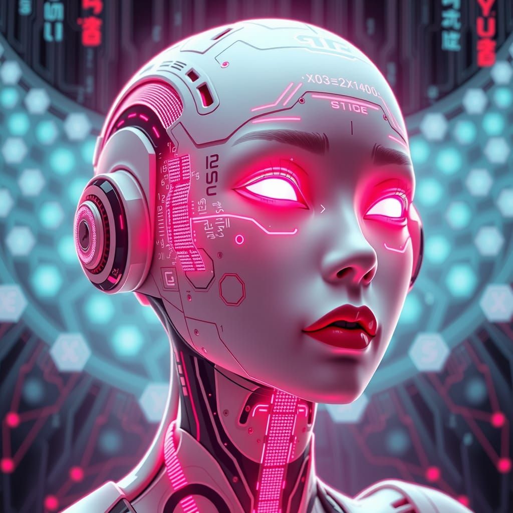 Android Siren in Cyberpunk Fractal Style