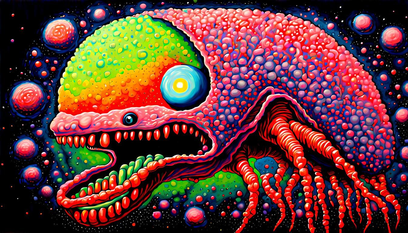 Alien Brain Parasite in Pointillist Acrylic Style