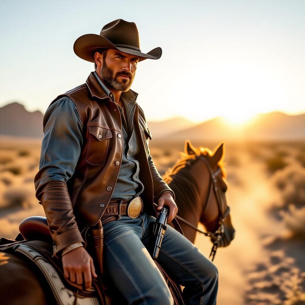 Cowboy in Desert, Hyper-Realistic Cinematic Photography