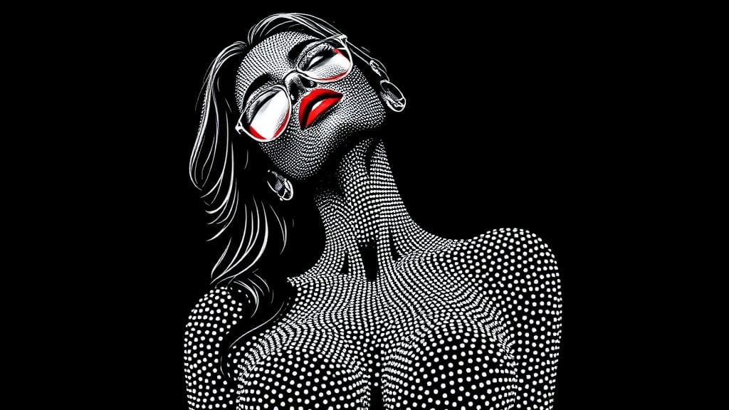 Sensual Woman in Dots, Tilted Head, Wine Glasses
