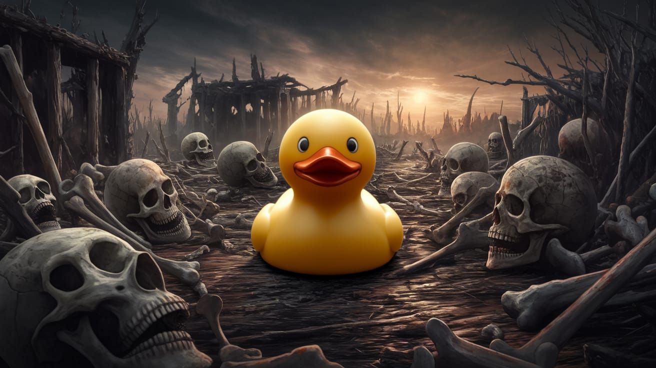 Eerie Rubber Duck Battlefield in Dark Fantasy Style