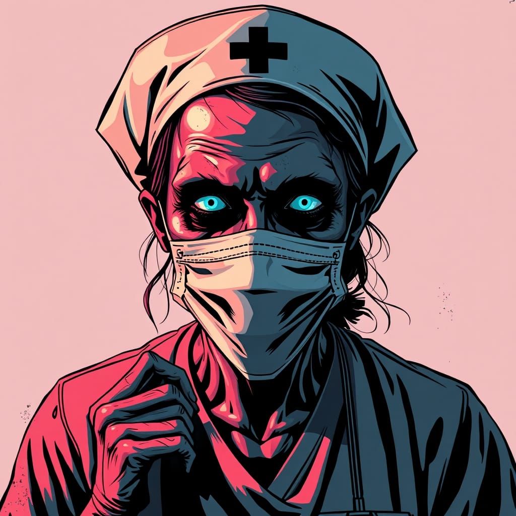 Zombie Nurse in Graphic Novel Horror Style