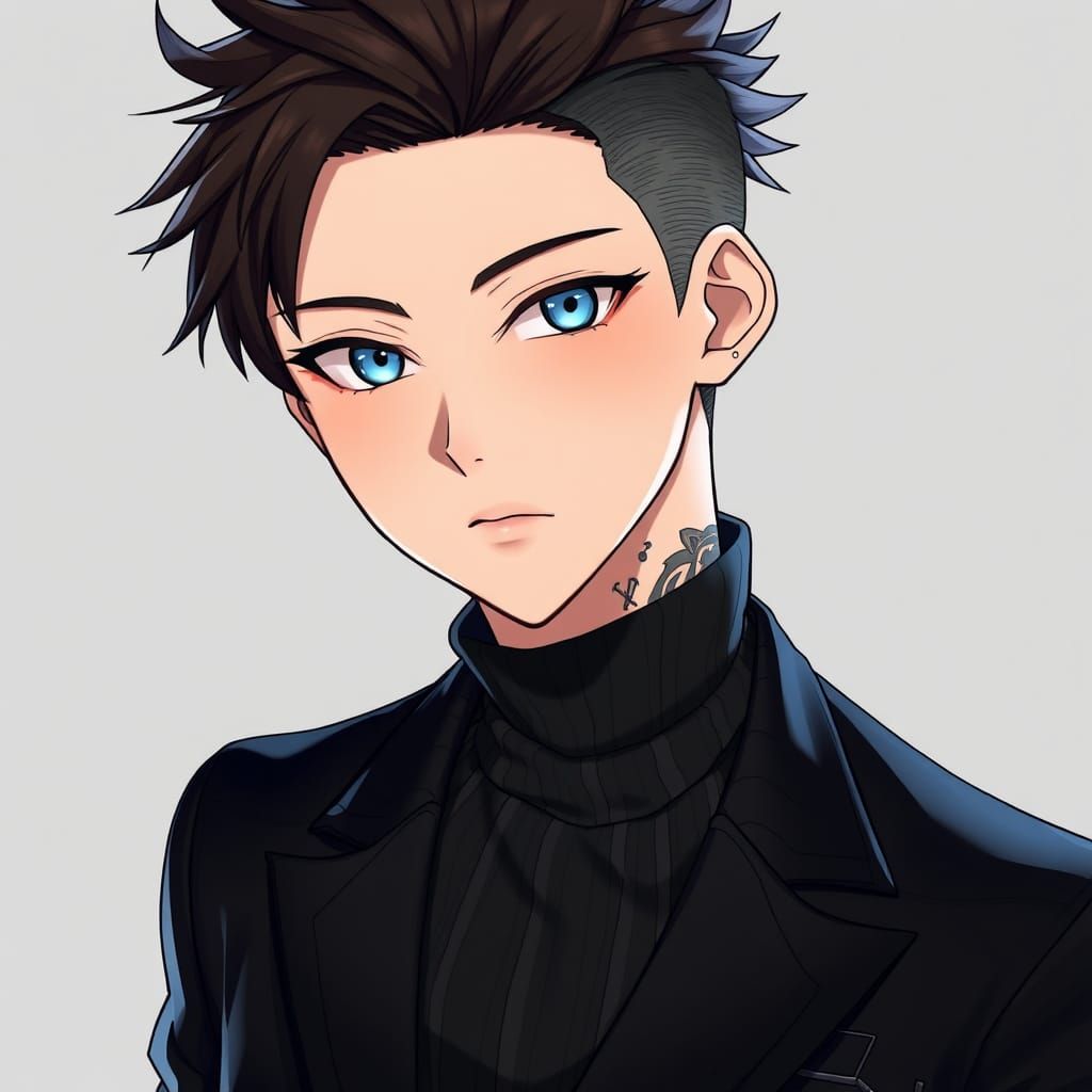 Anime Boy with Tattoos in Cyberpunk Style