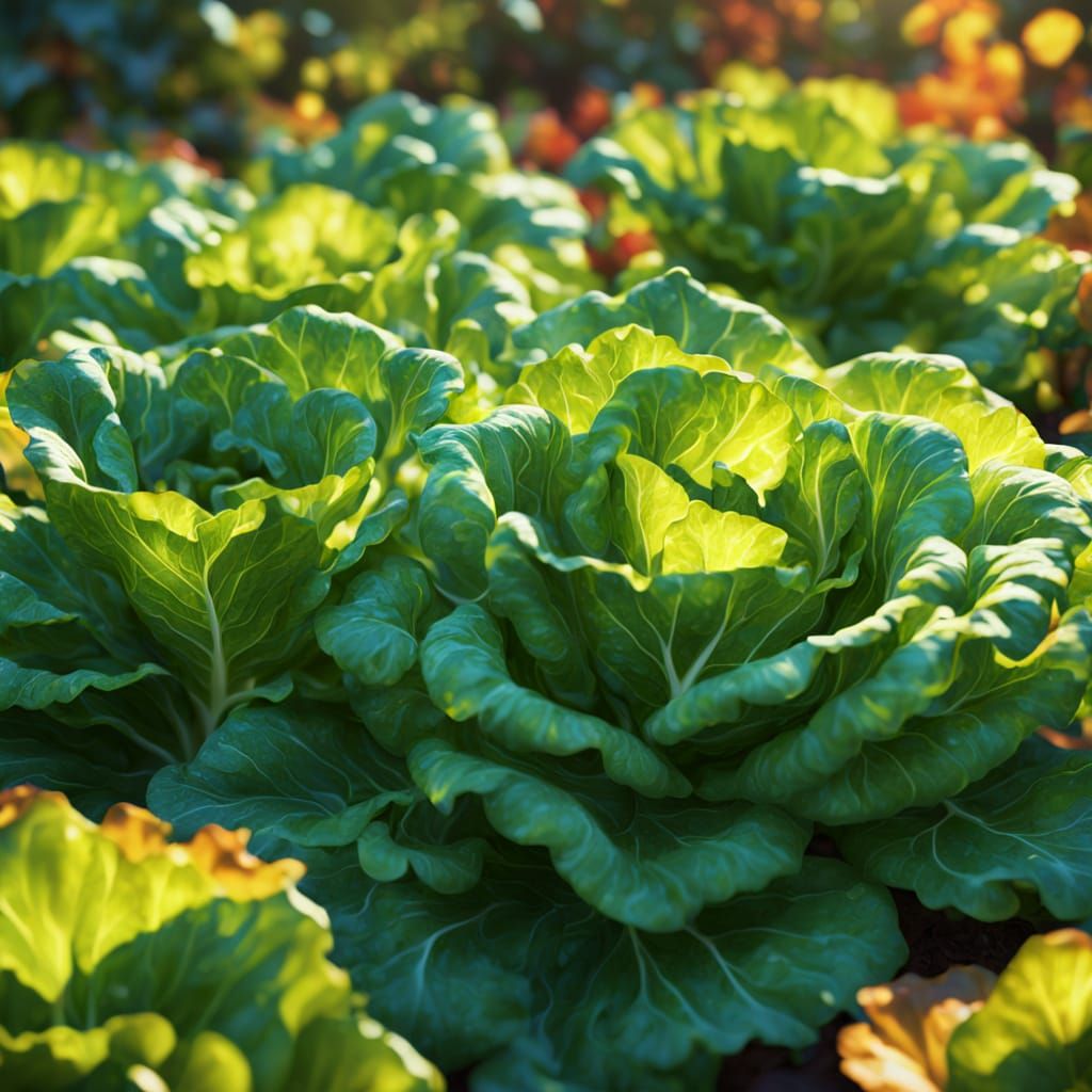 Lettuce Party in Vibrant Garden: Hyper-Realistic Digital Art