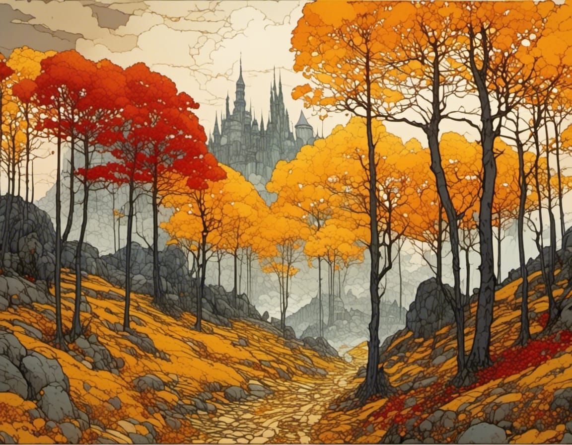 Klimt-Inspired Malicious Autumn Landscape Painting