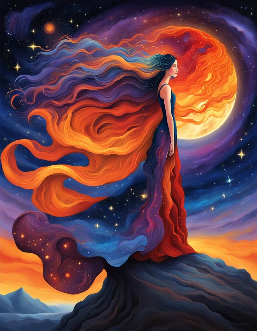 Celestial Goddess in Cosmic Landscape, Digital Art