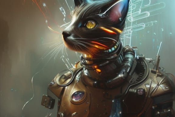 Cyberpunk Cat Rides in Anime Truck