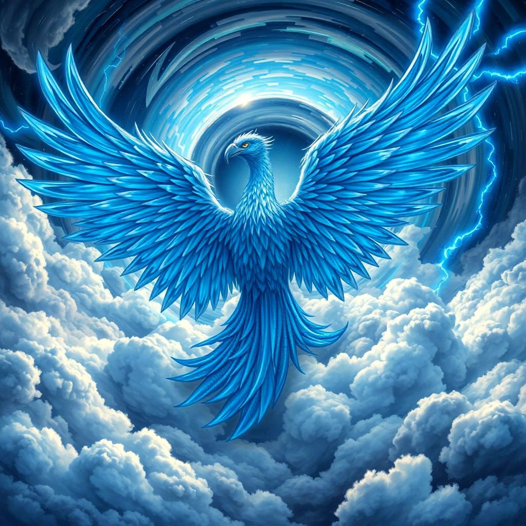 Crystal Avian Deity Unfurls Wings in Cosmic Storm