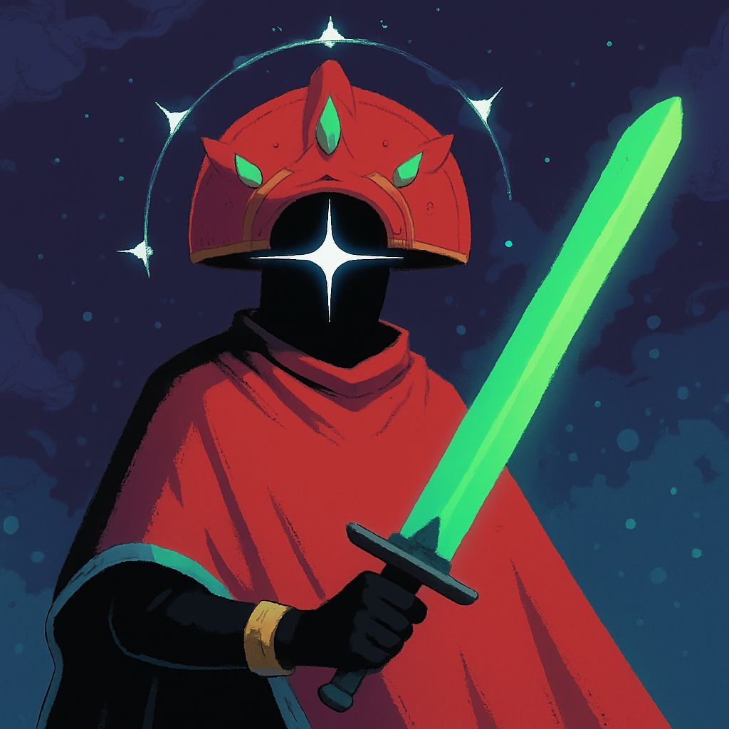 Intimidating Shadow Figure with Glowing Sword and Red Poncho