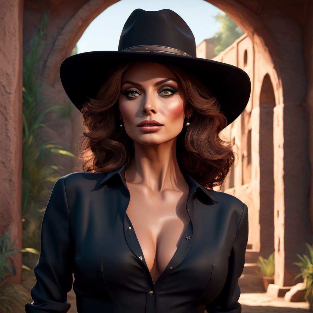 A Seductive Black-Hatted Siren in a Deserted Spanish Mission