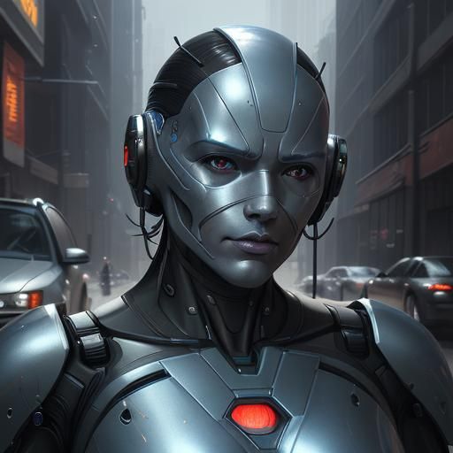 Robocop Portrait in Sci-Fi Cityscape