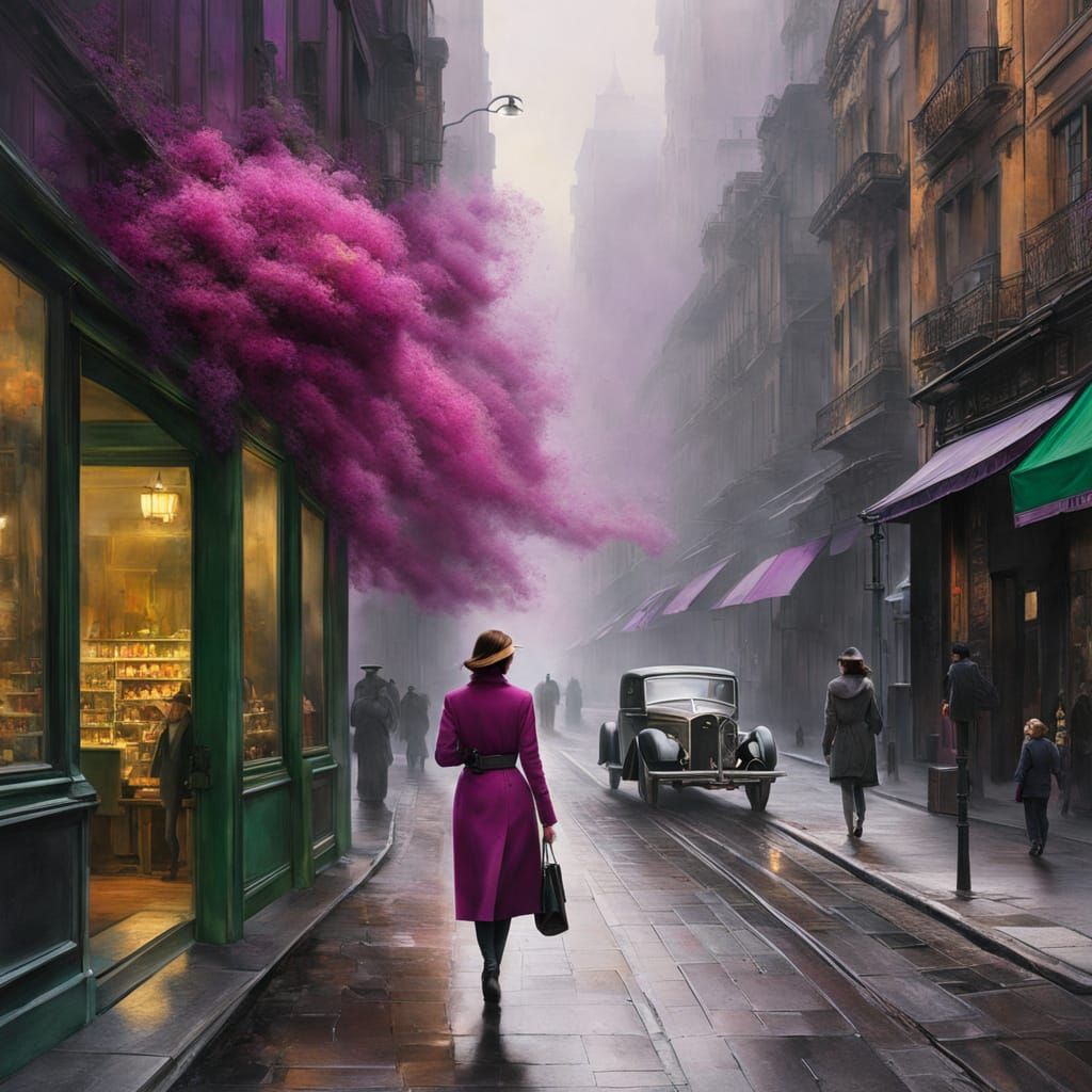 a woman walking on a busy city sidewalk