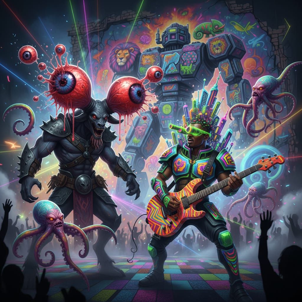 Gothic Alien Warlord with Psychedelic Rave Scene