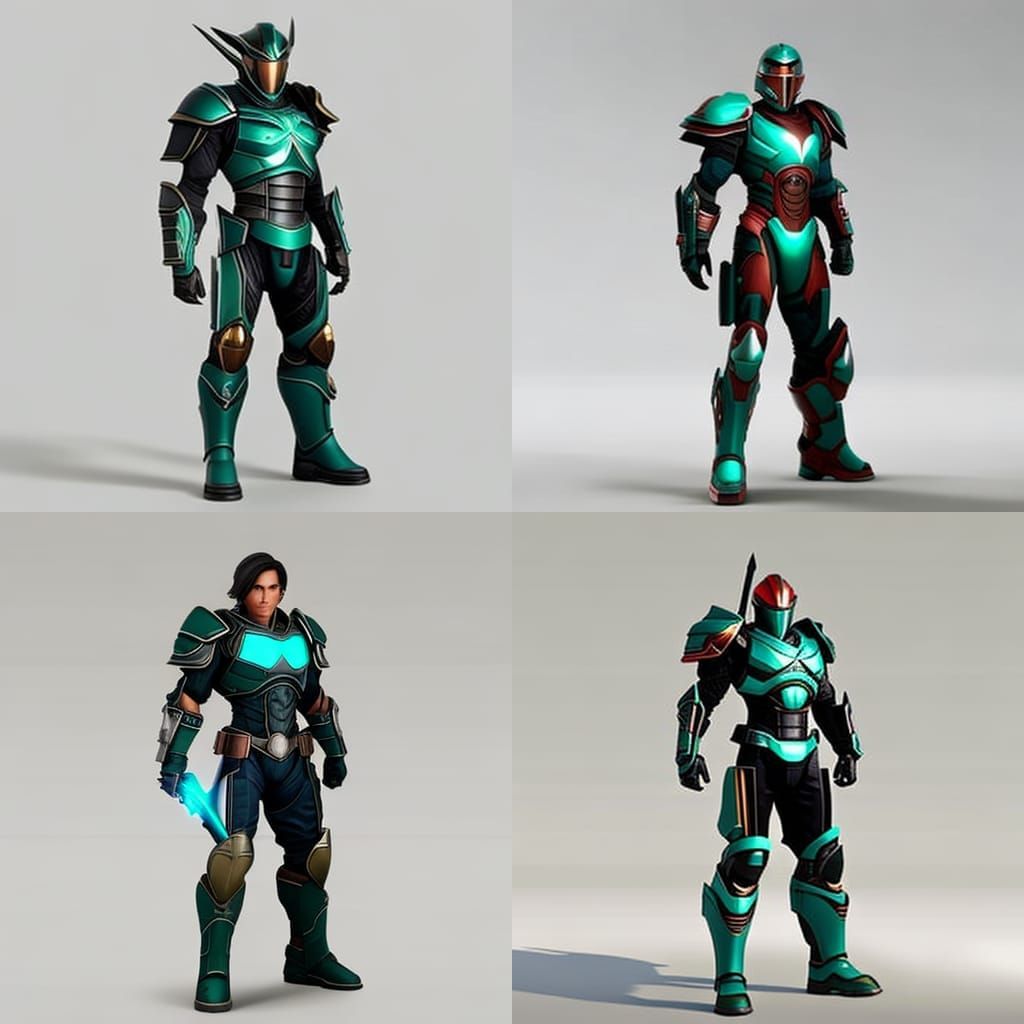 Flying Green Power Armor in Post-Apocalyptic World