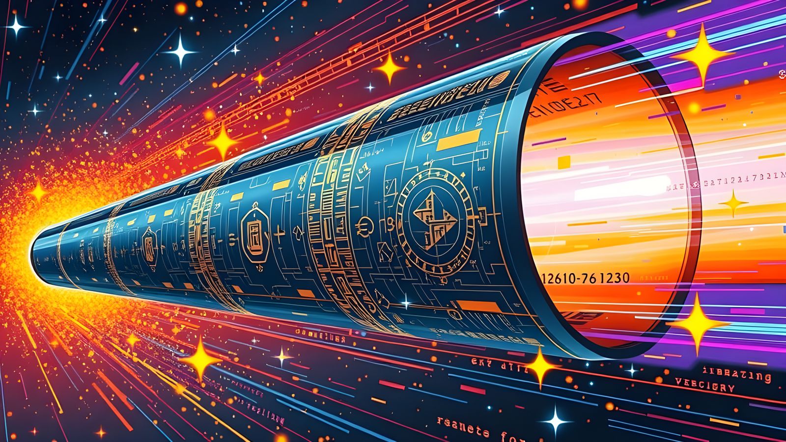 Gleaming Cylinder Speeds Through Starry Cosmos as Impasto Pa...