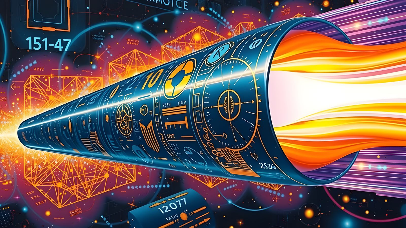 Gleaming Cylinder Races Through Surrealist Starfield as Impa...