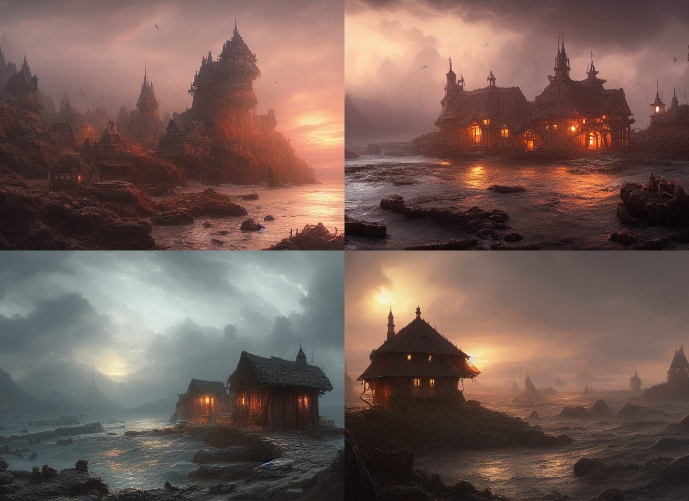Fruit Houses at Twilight: Dark Fantasy Concept Art