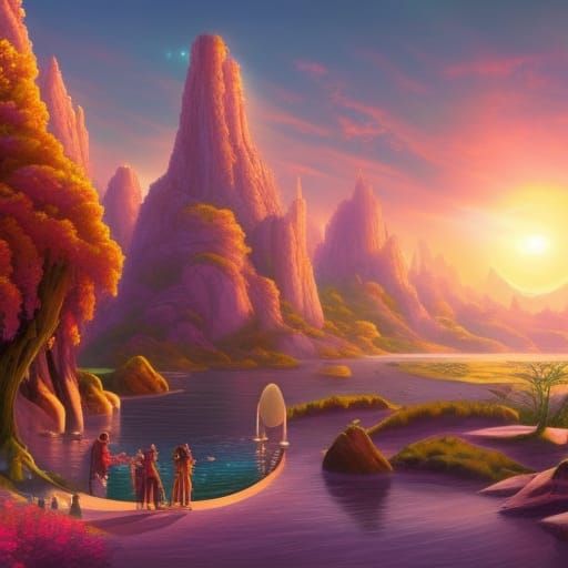 Sci-Fi Alien Zen Garden with Cosmic Sky