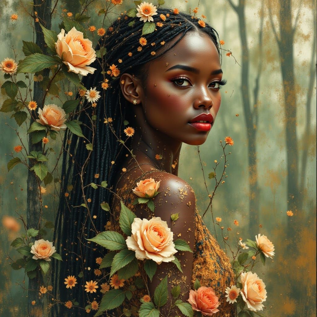 African Earth Goddess in Enchanted Forest Vogue Photo