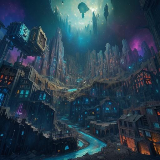 Iridescent Abandoned Mining Town in Renaissance Style