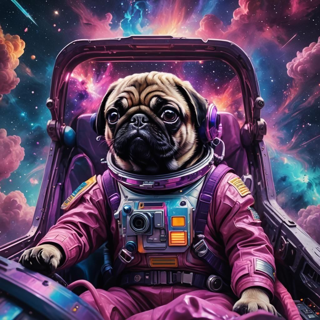 Pug Takes on a Space Race in Fantasy Art
