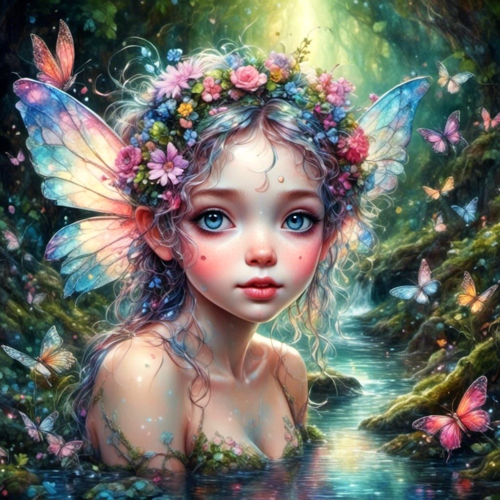 Lush Fairy Garden with Magic Glitter, Digital Art