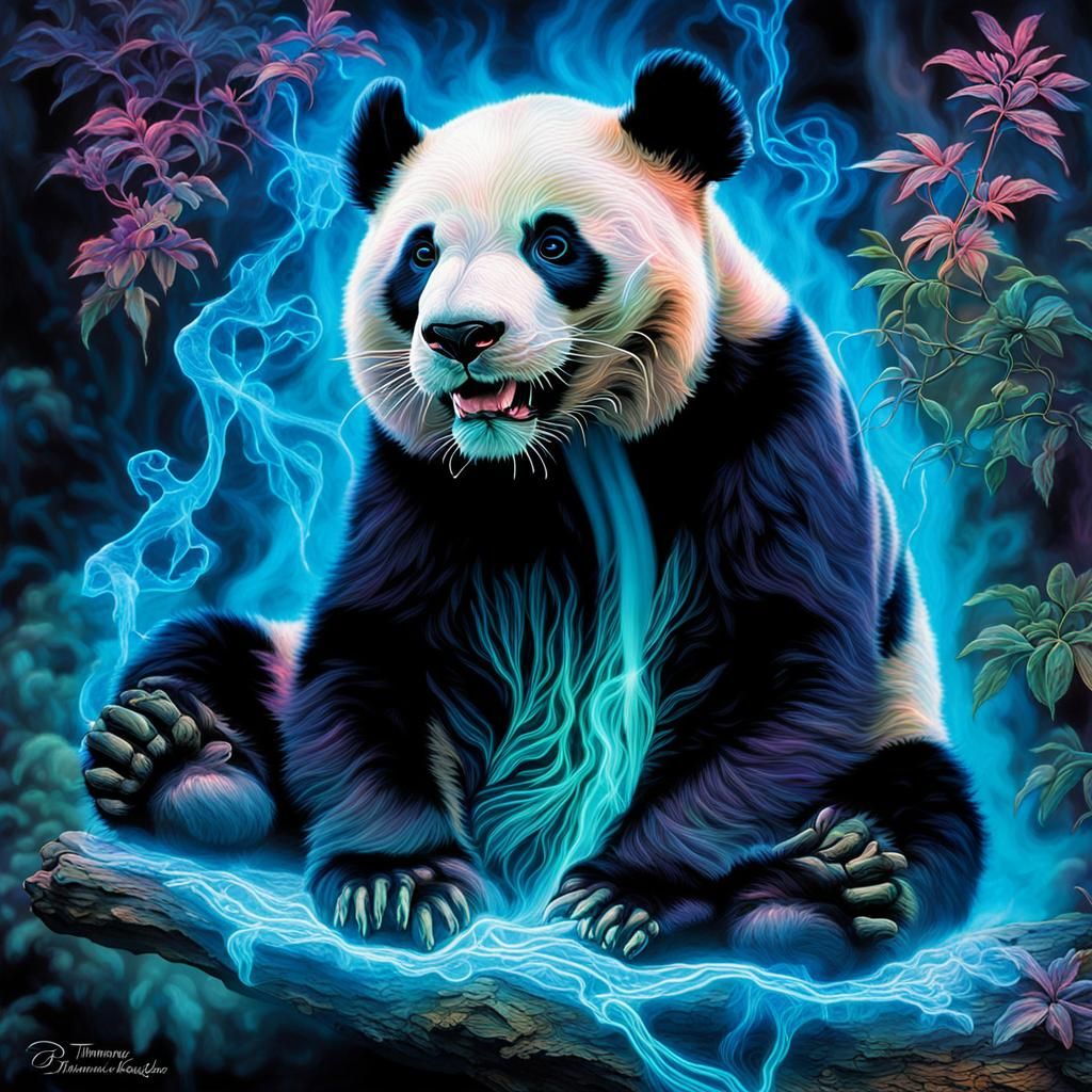 Neon X-Ray Panther on Hand in Ethereal Style