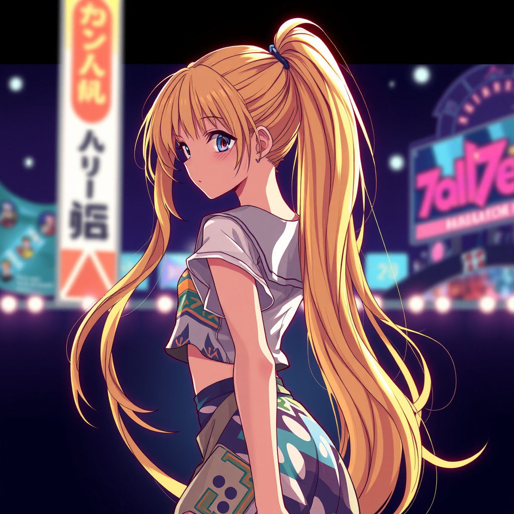 Vibrant Anime-Inspired Girl with Majestic Ponytail