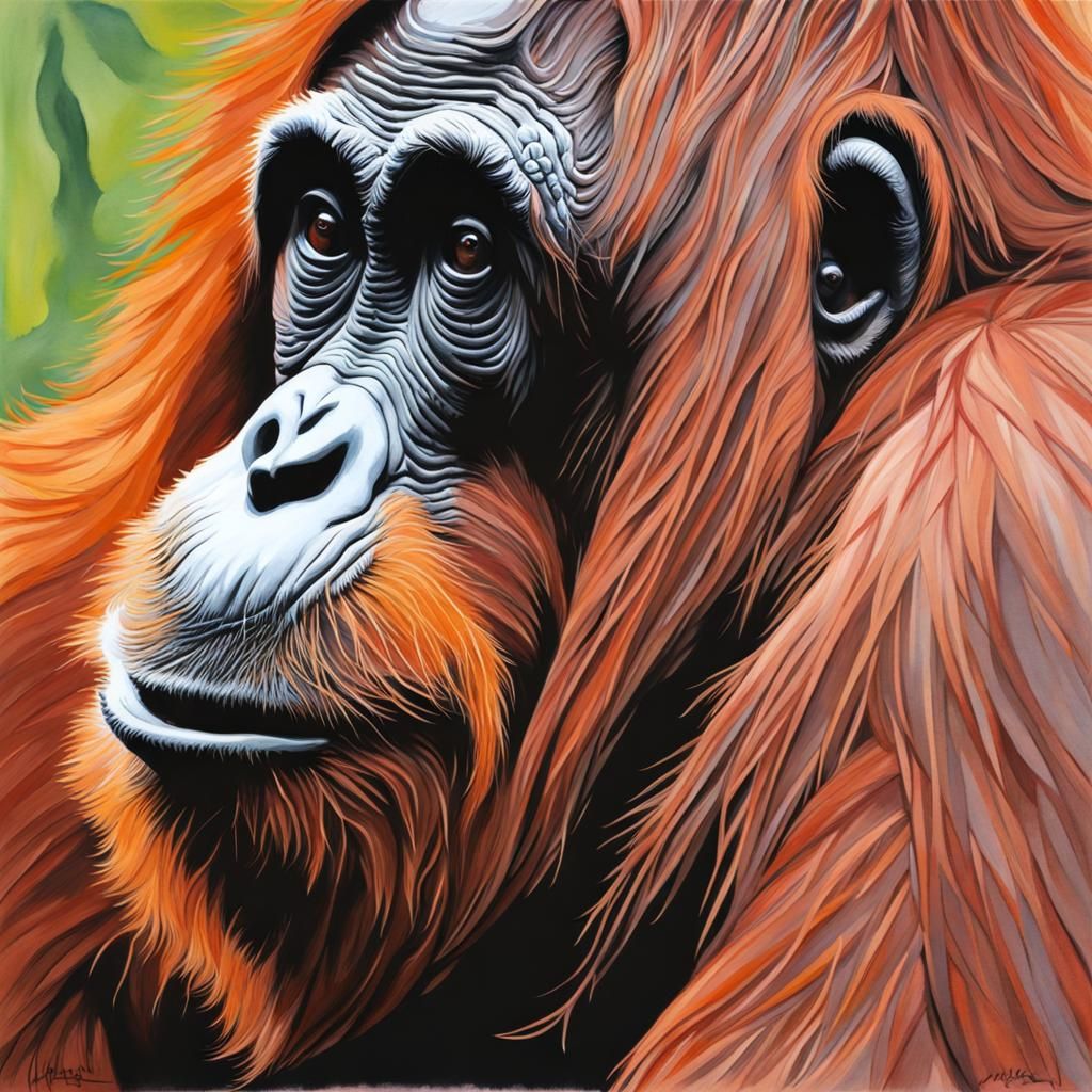 Orangutan Portrait in Gouache