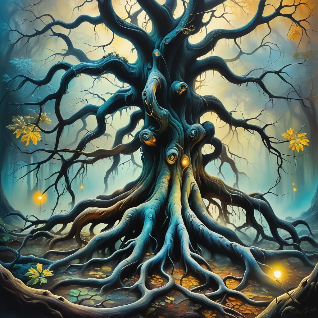 Surreal Ancient Tree Radiates Mystical Energy in Vibrant Oil...