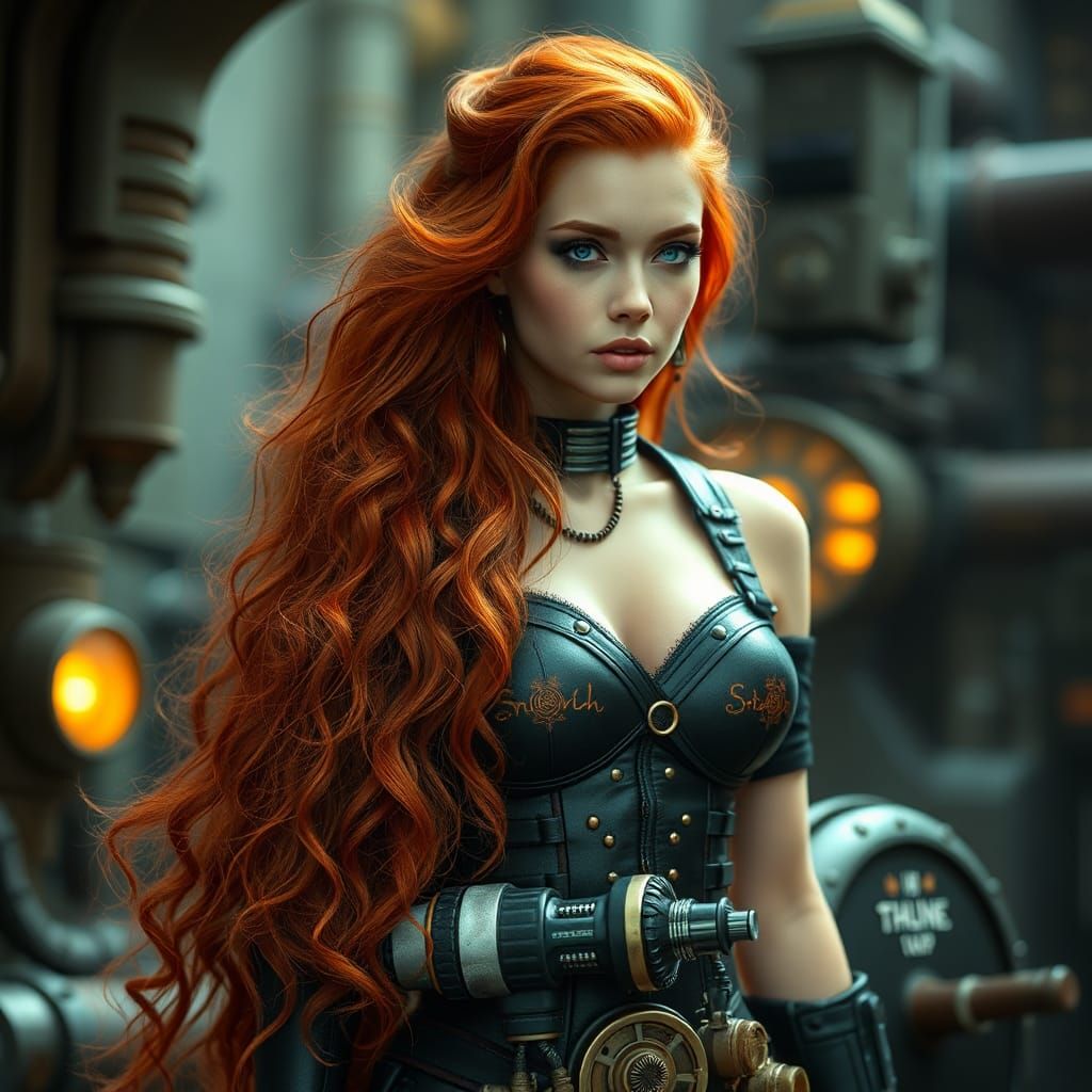 Steampunk Sci-Fi Woman with Red Hair