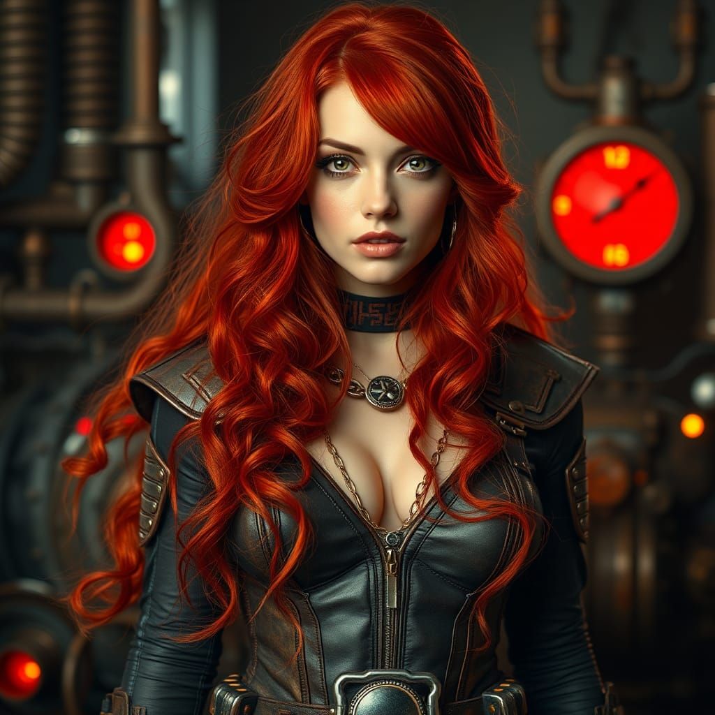 Steampunk Sci-Fi Woman with Red Hair