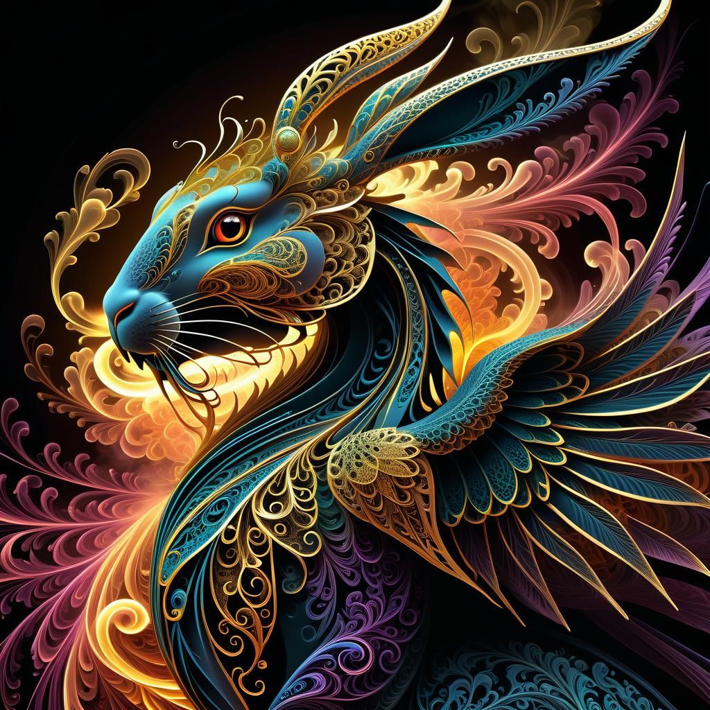 Stylized Bunny Dragon with Intricate Filigree