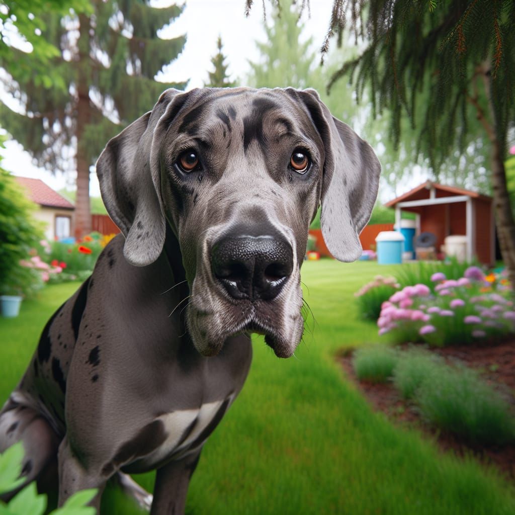 Majestic Great Dane Dog in Backyard